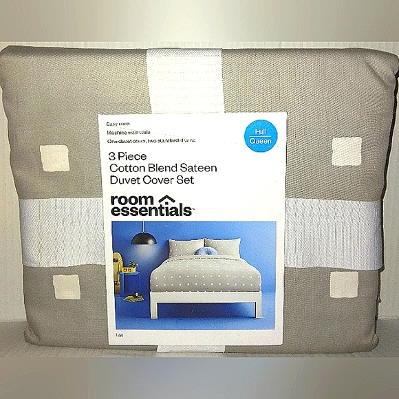 ~Super Deal~NWT~Room Essentials~FULL/QUEEN 3PC Cotton Blend Sateen Duvet Set - Picture 1 of 8